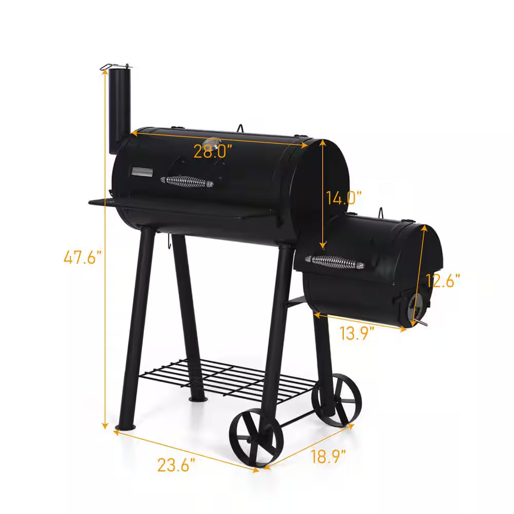 Offset-Design Charcoal Smoker in Black