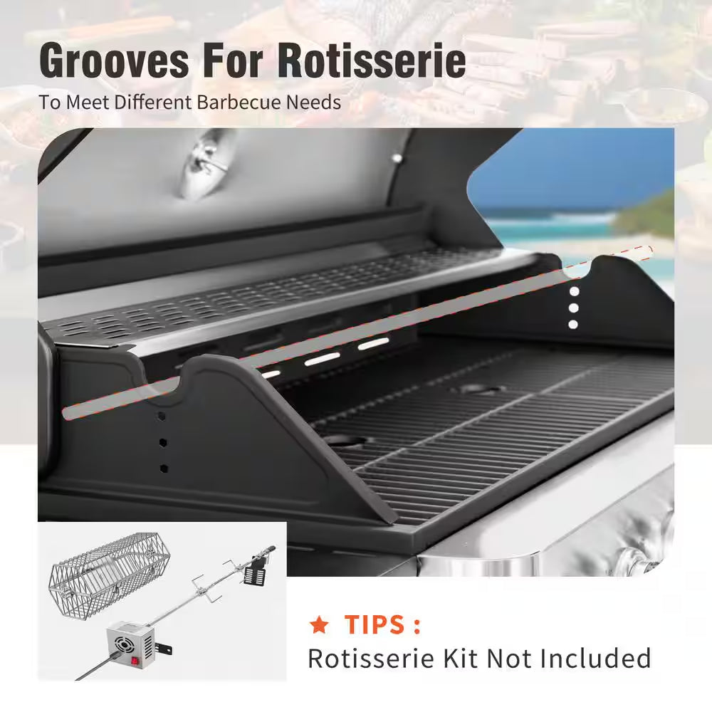 6-Burner Propane Gas Grill in Stainless Steel with Side Burner Hose and Regulator
