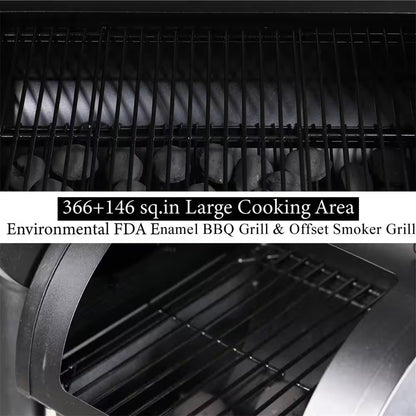 Offset-Design Charcoal Smoker in Black