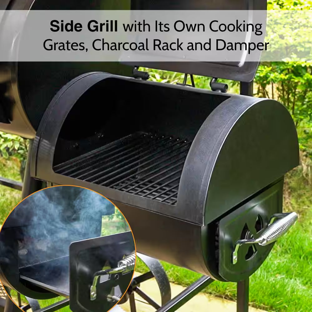 Offset-Design Charcoal Smoker in Black