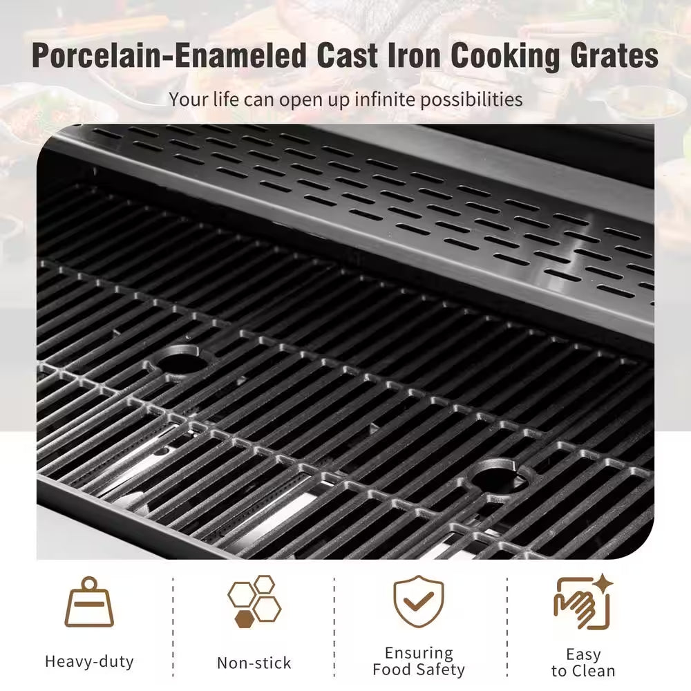 6-Burner Propane Gas Grill in Stainless Steel with Side Burner Hose and Regulator