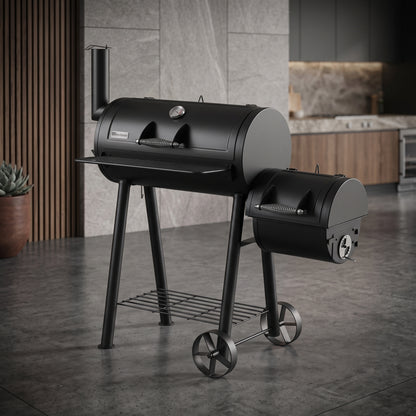 Offset-Design Charcoal Smoker in Black