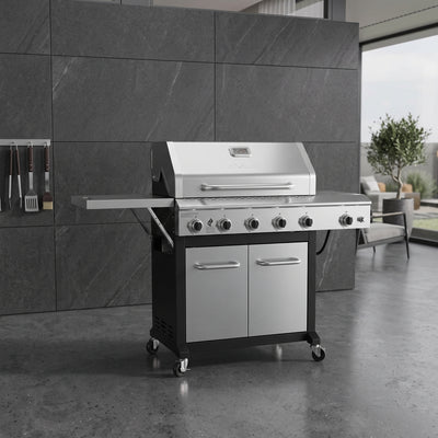 5-Burner Propane Gas Grill in Stainless Steel with Side Burner and Foldable Side Shelf