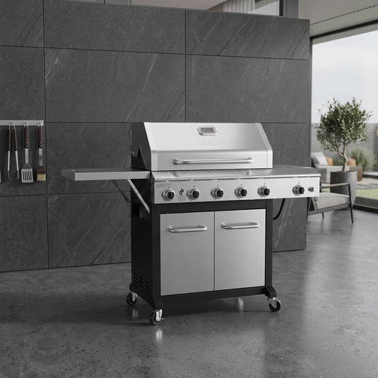 5-Burner Propane Gas Grill in Stainless Steel with Side Burner and Foldable Side Shelf