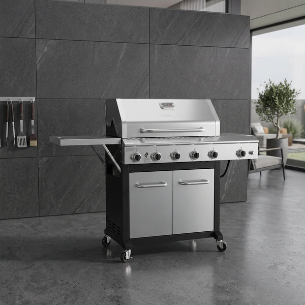5-Burner Propane Gas Grill in Stainless Steel with Side Burner and Foldable Side Shelf