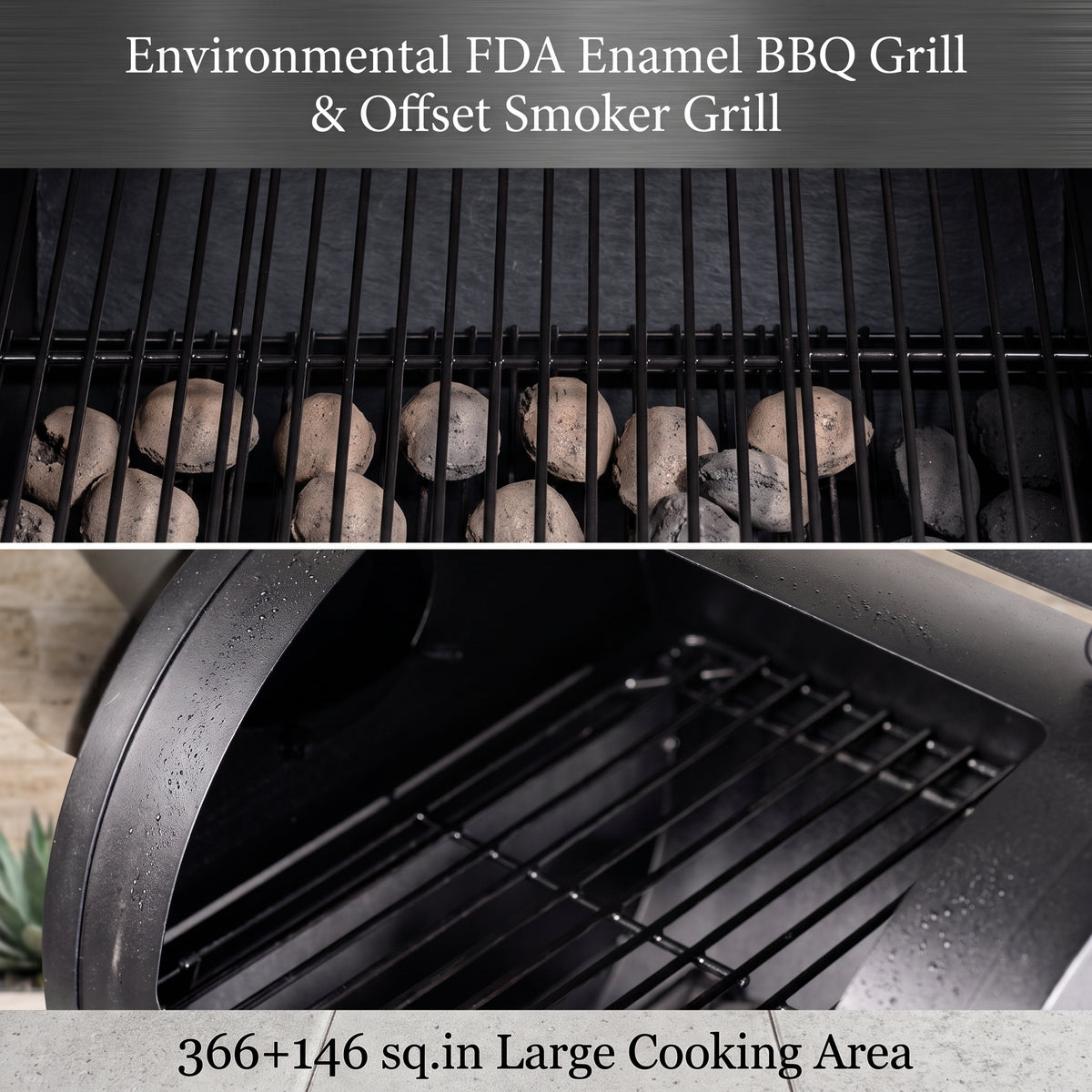 Offset-Design Charcoal Smoker in Black