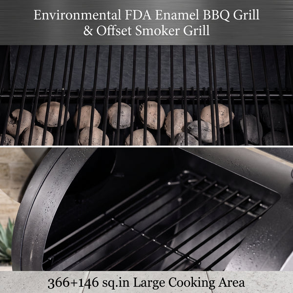 Offset-Design Charcoal Smoker in Black