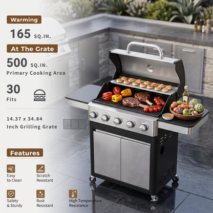 6-Burner Propane Gas Grill in Stainless Steel with Side Burner Hose and Regulator