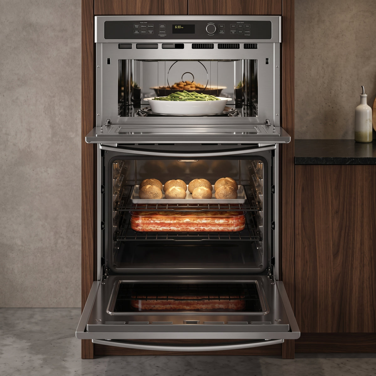 27-Inch Self-Cleaning Electric Wall Oven with Built-In Microwave