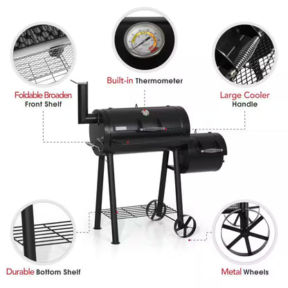 Offset-Design Charcoal Smoker in Black